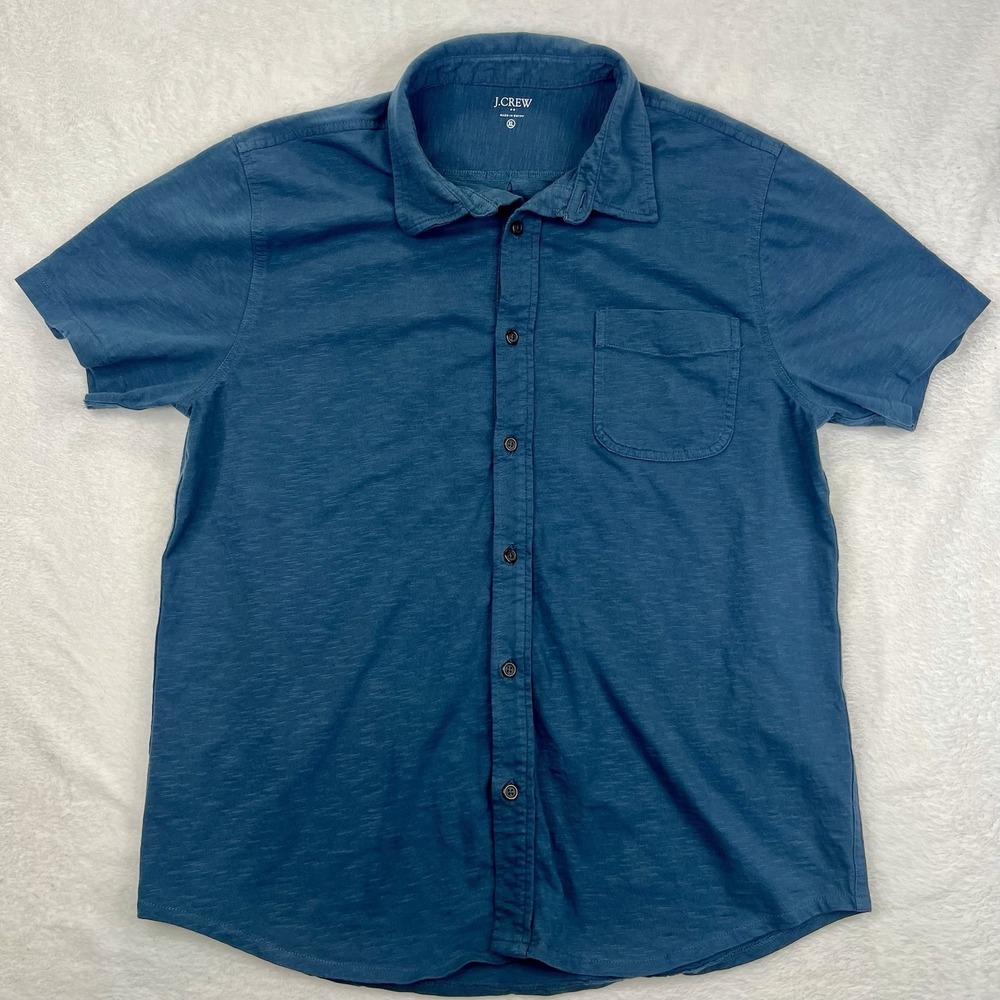 J.Crew Men's Short Sleeve Button-Up Shirt Blue Size XL 100% Cotton Pocket Casual
